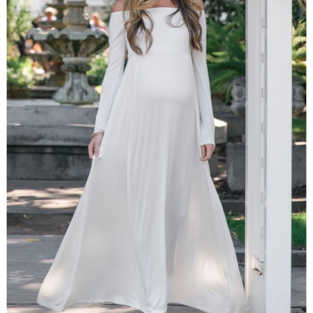Pink blush off the shoulder Ivory maternity dress